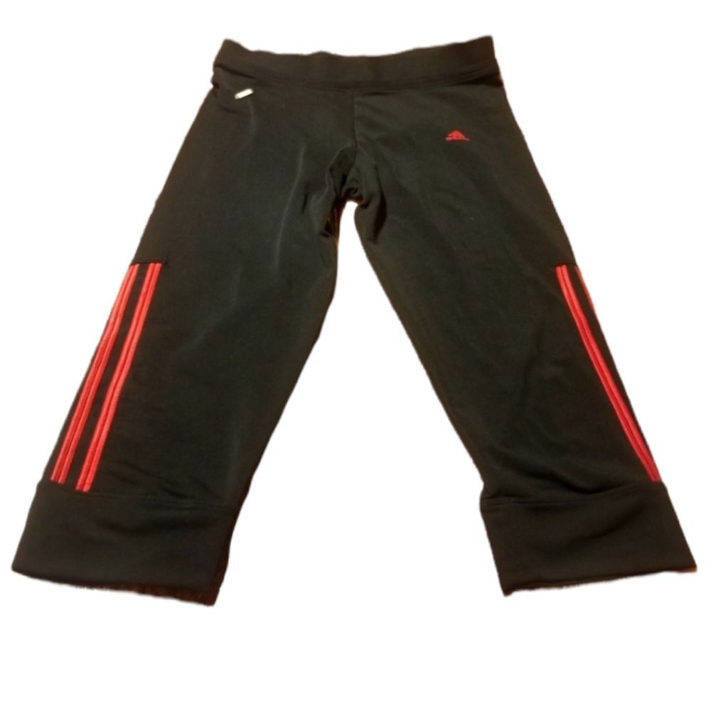 Adidas Climalite Activewear Leggings Women Medium Black Red Stripe Yoga Exercise